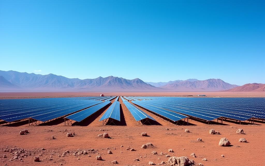 チリ・アタカマ砂漠に広がる太陽光発電所