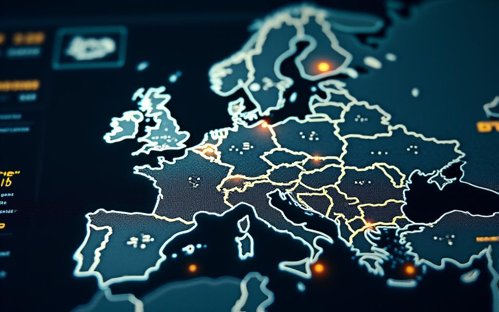ヨーロッパの地図上にプロットされたデータポイントとグラフ