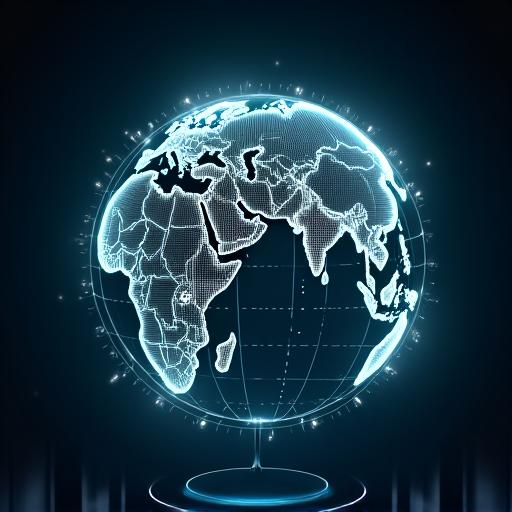 光の線で結ばれた世界地図のホログラム